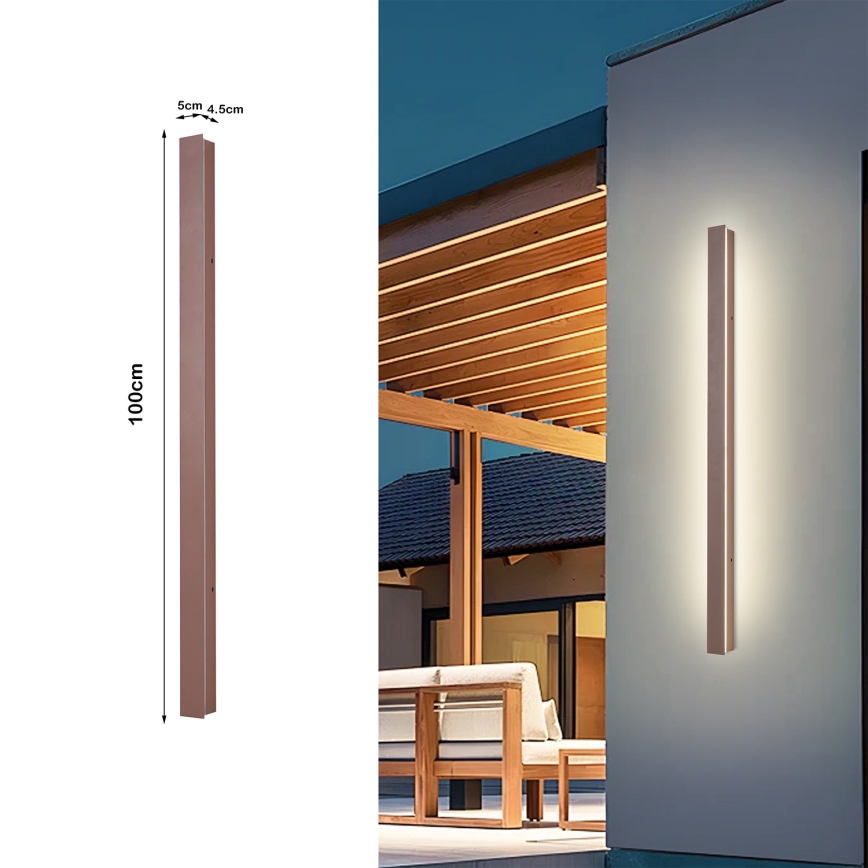 Brilagi - Επιτοίχιο φωτιστικό εξωτερικού χώρου LINEAR LED/22W/230V 3000K IP65 100 cm καφέ CRI 90