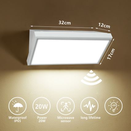 Brilagi - LED εξωτερικό επιτοίχιο φωτιστικό με αισθητήρα TRIANGLE LED/20W/230V λευκό IP65