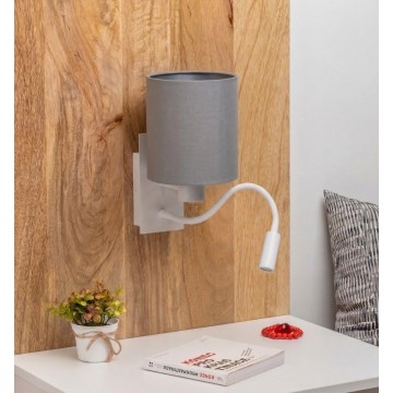 Brilagi - LED ευλύγιστο επιτοίχιο φωτιστικό NUBILA 1xE27/25W/230V + LED/3W λευκό/ανοιχτό γκρι