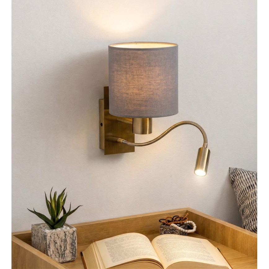 Brilagi - LED εύκαμπτο επιτοίχιο φωτιστικό NUBILA 1xE27/25W/230V + LED/3W μπρούτζινο/ανοιχτό γκρι
