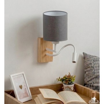 Brilagi - LED ευλύγιστο επιτοίχιο φωτιστικό NUBILA WOOD 1xE27/25W/230V + LED/3W δρυς/λευκό/ανοιχτό γκρι