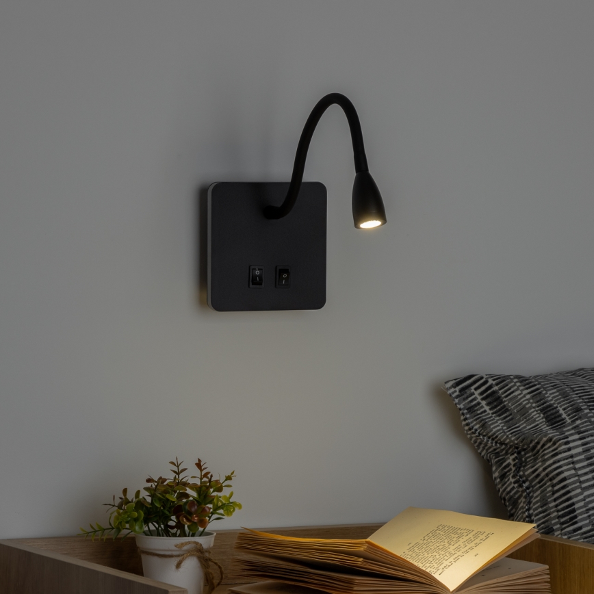 Brilagi - LED Εύκαμπτο φωτιστικό τοίχου MAYA Double LED/4W/230V + LED/3W μαύρο