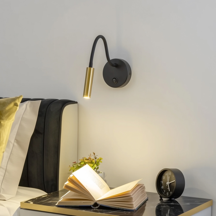 Brilagi - LED Εύκαμπτο φωτιστικό τοίχου MAYA LED/3W/230V 4000K μαύρο/χρυσό