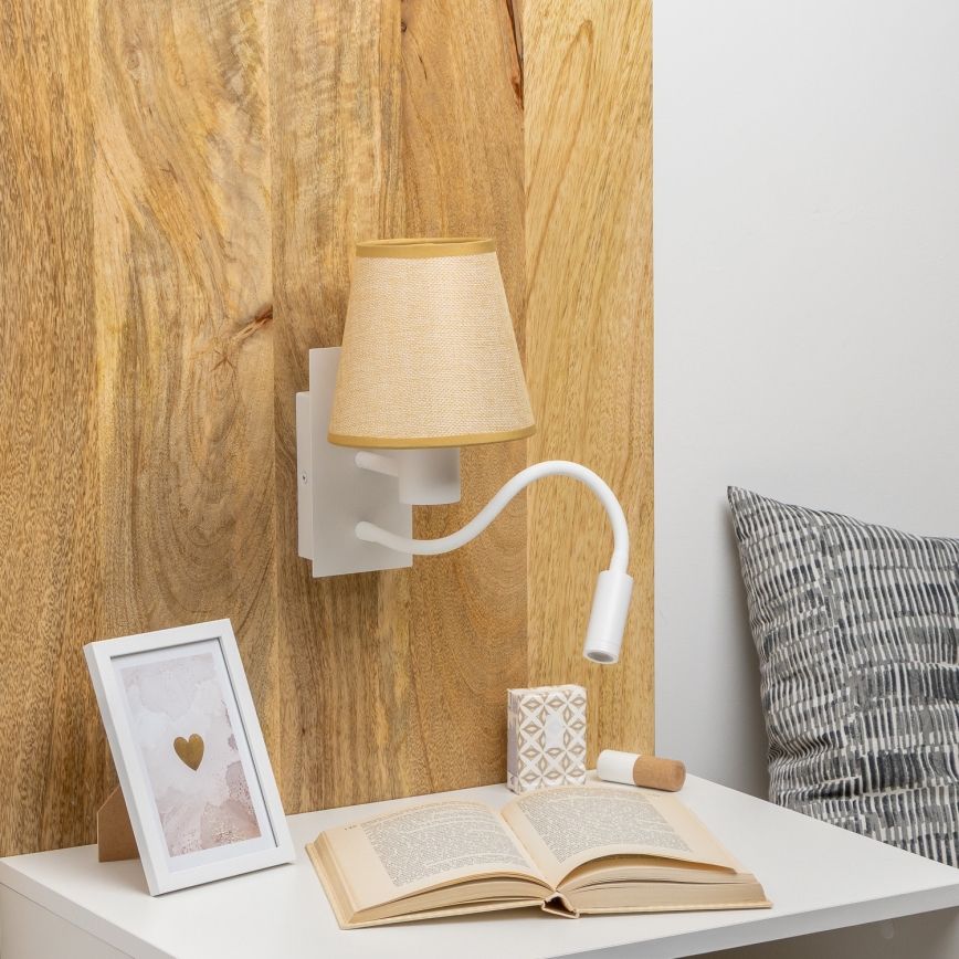 Brilagi - LED Εύκαμπτο φωτιστικό τοίχου NUBILA 1xE27/25W/230V + LED/3W λευκό/ανοιχτό καφέ