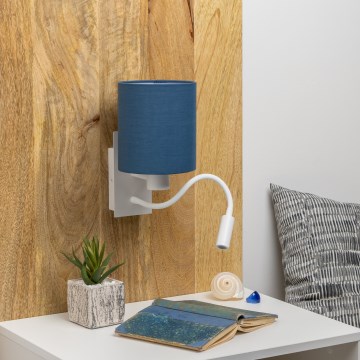 Brilagi - LED Εύκαμπτο φωτιστικό τοίχου NUBILA 1xE27/25W/230V + LED/3W λευκό/σκούρο μπλε