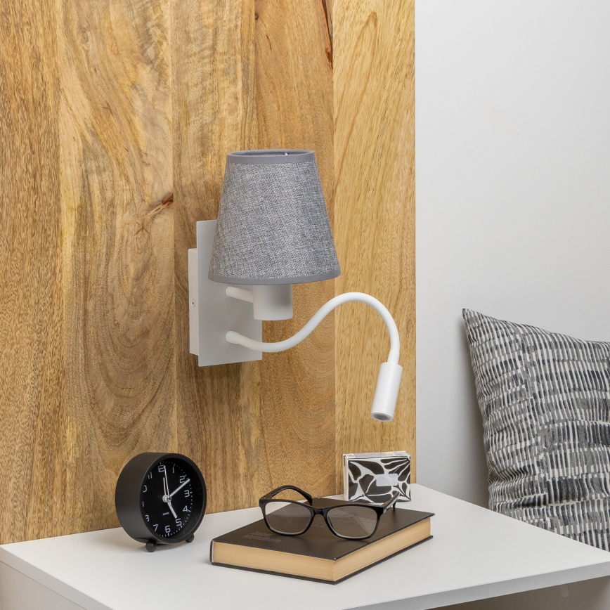 Brilagi - LED Εύκαμπτο φωτιστικό τοίχου NUBILA 1xE27/25W/230V + LED/3W λευκό/γκρι