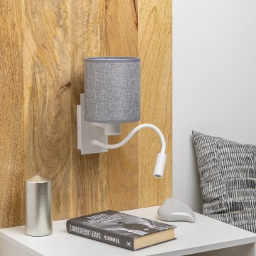 Brilagi - LED Εύκαμπτο φωτιστικό τοίχου NUBILA 1xE27/25W/230V + LED/3W λευκό/γκρι