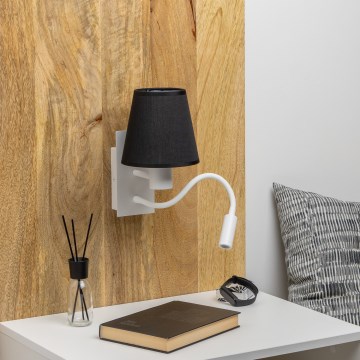 Brilagi - LED Εύκαμπτο φωτιστικό τοίχου NUBILA 1xE27/25W/230V + LED/3W λευκό/μαύρο