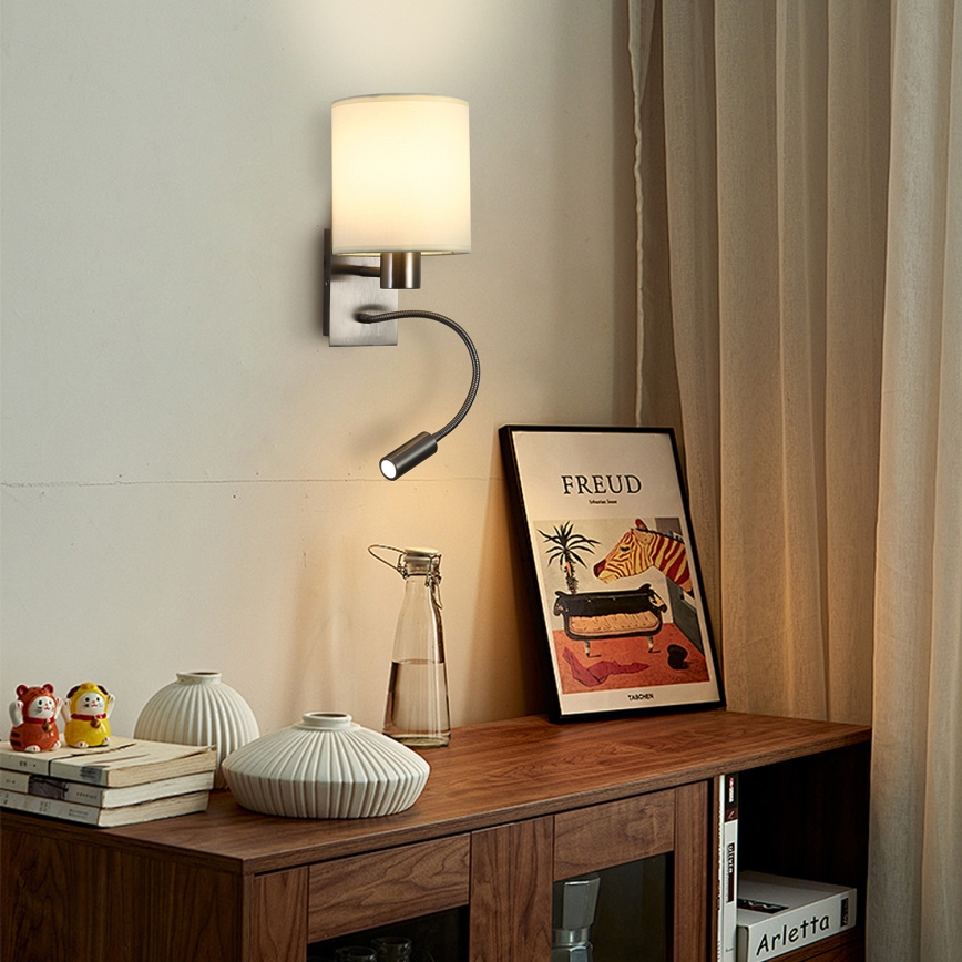 Brilagi - LED Εύκαμπτο φωτιστικό τοίχου NUBILA 1xE27/25W/230V + LED/3W ματ χρώμιο/κρεμ