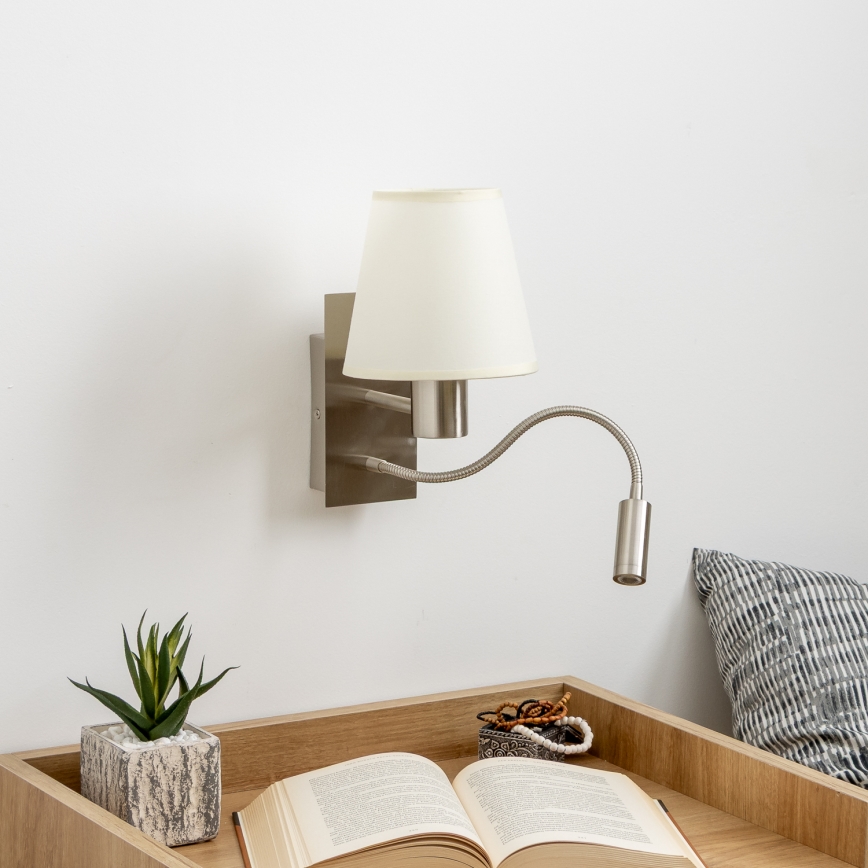 Brilagi - LED Εύκαμπτο φωτιστικό τοίχου NUBILA 1xE27/25W/230V + LED/3W ματ χρώμιο/κρεμ