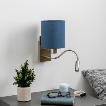 Brilagi - LED Εύκαμπτο φωτιστικό τοίχου NUBILA 1xE27/25W/230V + LED/3W ματ χρώμιο/σκούρο μπλε