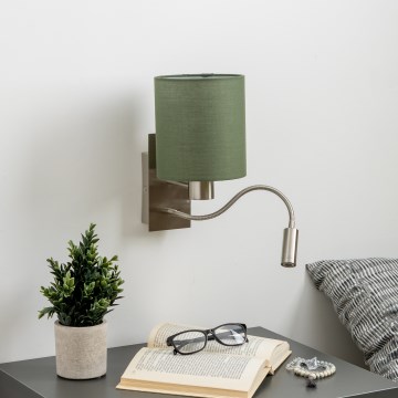 Brilagi - LED Εύκαμπτο φωτιστικό τοίχου NUBILA 1xE27/25W/230V + LED/3W ματ χρώμιο/πράσινο