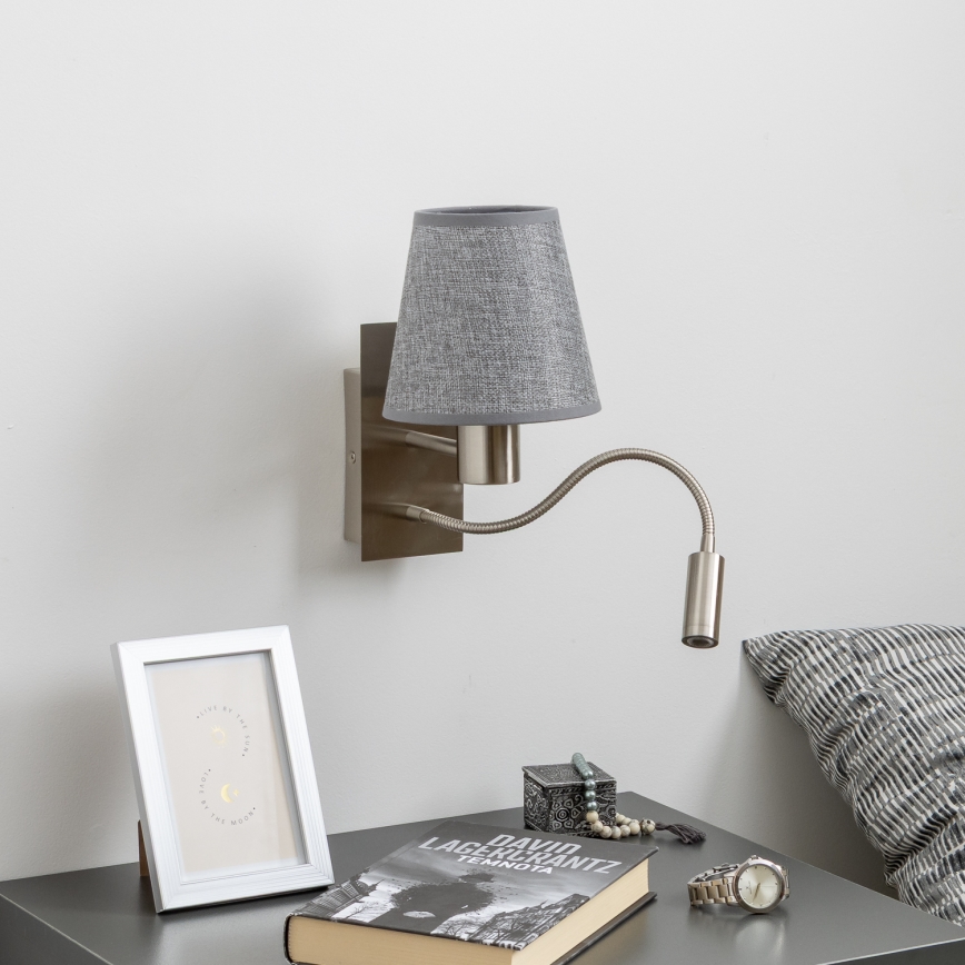 Brilagi - LED Εύκαμπτο φωτιστικό τοίχου NUBILA 1xE27/25W/230V + LED/3W ματ χρώμιο/γκρι
