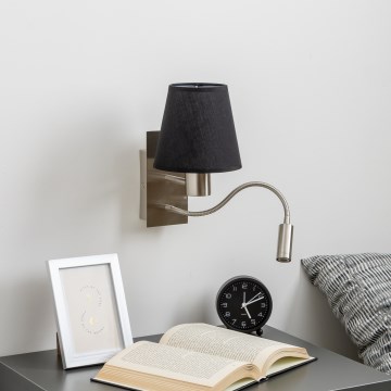 Brilagi - LED Εύκαμπτο φωτιστικό τοίχου NUBILA 1xE27/25W/230V + LED/3W ματ χρώμιο/μαύρο