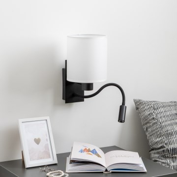 Brilagi - LED Εύκαμπτο φωτιστικό τοίχου NUBILA 1xE27/25W/230V + LED/3W μαύρο/λευκό