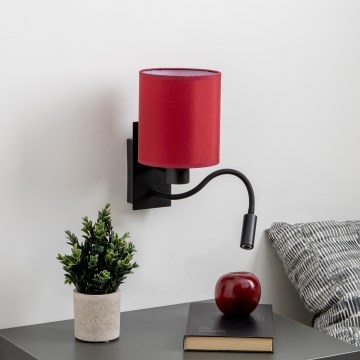 Brilagi - LED Εύκαμπτο φωτιστικό τοίχου NUBILA 1xE27/25W/230V + LED/3W μαύρο/Pompeian κόκκινο