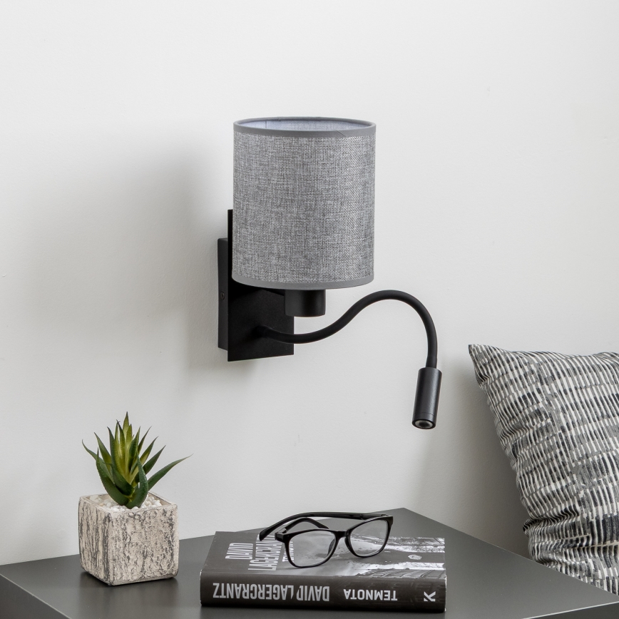 Brilagi - LED Εύκαμπτο φωτιστικό τοίχου NUBILA 1xE27/25W/230V + LED/3W μαύρο/γκρι