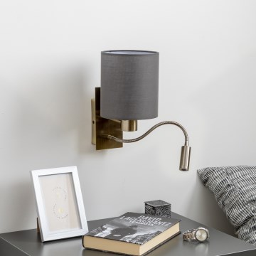 Brilagi - LED Εύκαμπτο φωτιστικό τοίχου NUBILA 1xE27/25W/230V + LED/3W ορείχαλκος/ανθρακί