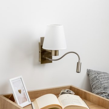 Brilagi - LED Εύκαμπτο φωτιστικό τοίχου NUBILA 1xE27/25W/230V + LED/3W ορείχαλκος/λευκό