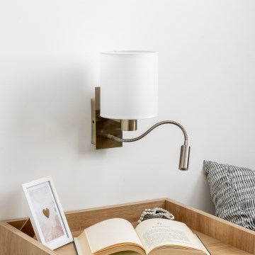 Brilagi - LED Εύκαμπτο φωτιστικό τοίχου NUBILA 1xE27/25W/230V + LED/3W ορείχαλκος/λευκό