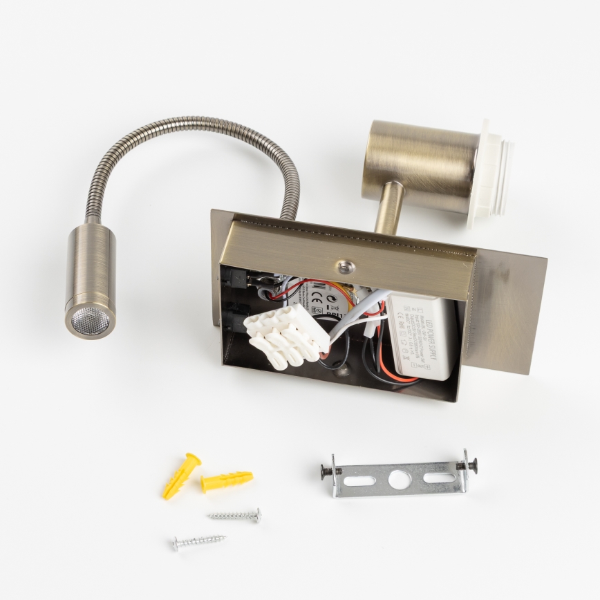 Brilagi - LED Εύκαμπτο φωτιστικό τοίχου NUBILA 1xE27/25W/230V + LED/3W ορείχαλκος