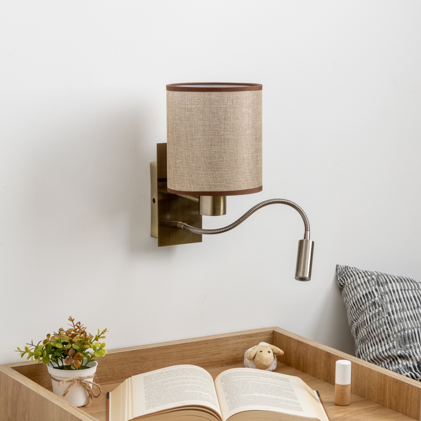 Brilagi - LED Εύκαμπτο φωτιστικό τοίχου NUBILA 1xE27/25W/230V + LED/3W ορείχαλκος/καφέ