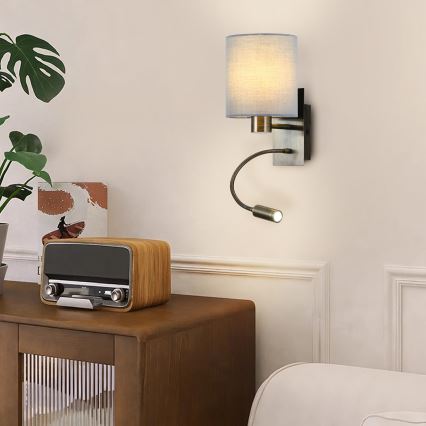 Brilagi - LED Εύκαμπτο φωτιστικό τοίχου NUBILA 1xE27/25W/230V + LED/3W ορείχαλκος/κρεμ