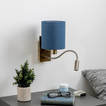 Brilagi - LED Εύκαμπτο φωτιστικό τοίχου NUBILA 1xE27/25W/230V+ LED/3W ορείχαλκος/σκούρο μπλε