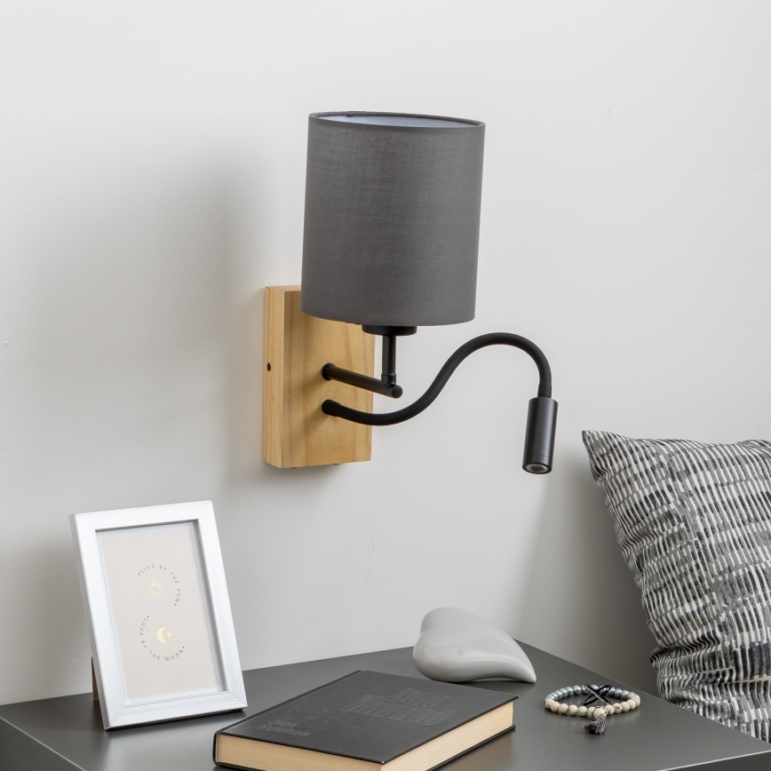 Brilagi - LED Εύκαμπτο φωτιστικό τοίχου NUBILA WOOD 1xE27/25W/230V + LED/3W δρυς/ανθρακί