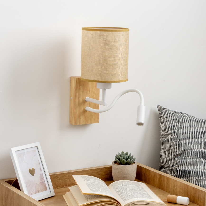 Brilagi - LED Εύκαμπτο φωτιστικό τοίχου NUBILA WOOD 1xE27/25W/230V + LED/3W δρυς/ανοιχτό καφέ