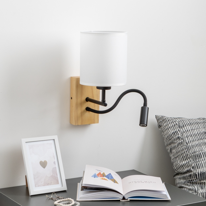 Brilagi - LED Εύκαμπτο φωτιστικό τοίχου NUBILA WOOD 1xE27/25W/230V + LED/3W δρυς/λευκό