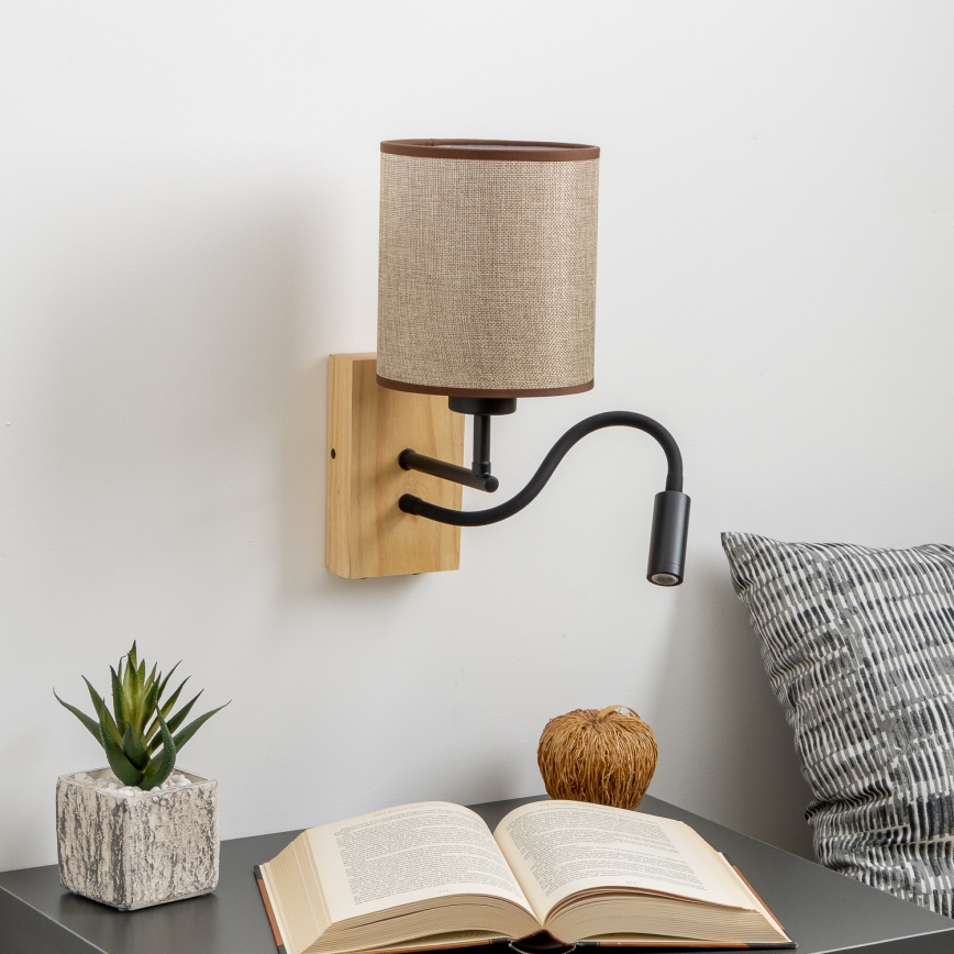 Brilagi - LED Εύκαμπτο φωτιστικό τοίχου NUBILA WOOD 1xE27/25W/230V + LED/3W δρυς/καφέ