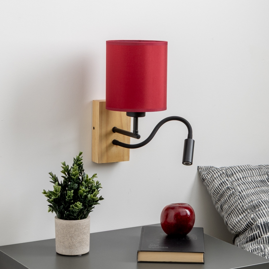 Brilagi - LED Εύκαμπτο φωτιστικό τοίχου NUBILA WOOD 1xE27/25W/230V + LED/3W δρυς/Pompeian κόκκινο