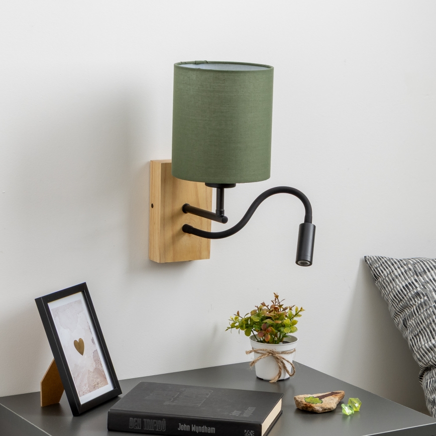 Brilagi - LED Εύκαμπτο φωτιστικό τοίχου NUBILA WOOD 1xE27/25W/230V + LED/3W δρυς/πράσινο