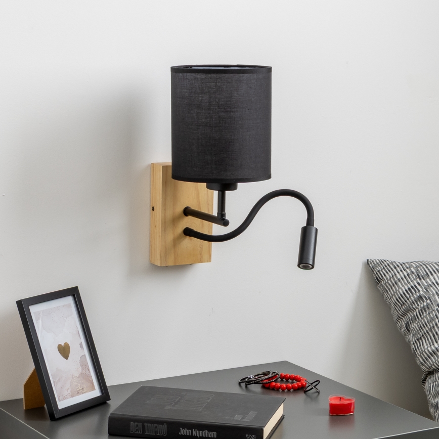 Brilagi - LED Εύκαμπτο φωτιστικό τοίχου NUBILA WOOD 1xE27/25W/230V + LED/3W δρυς/μαύρο