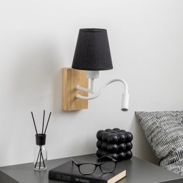 Brilagi - LED Εύκαμπτο φωτιστικό τοίχου NUBILA WOOD 1xE27/25W/230V + LED/3W δρυς/μαύρο