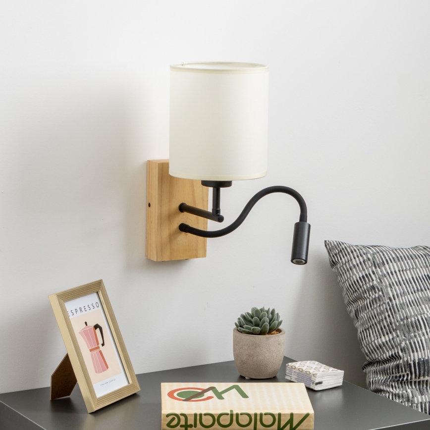 Brilagi - LED Εύκαμπτο φωτιστικό τοίχου NUBILA WOOD 1xE27/25W/230V + LED/3W δρυς/μαύρο/κρεμ