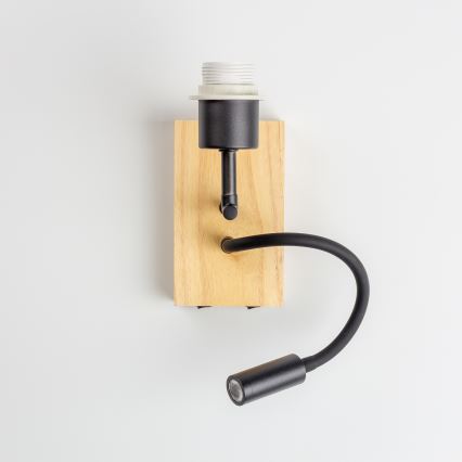 Brilagi - LED Εύκαμπτο φωτιστικό τοίχου NUBILA WOOD 1xE27/25W/230V + LED/3W δρυς/μαύρο/κρεμ