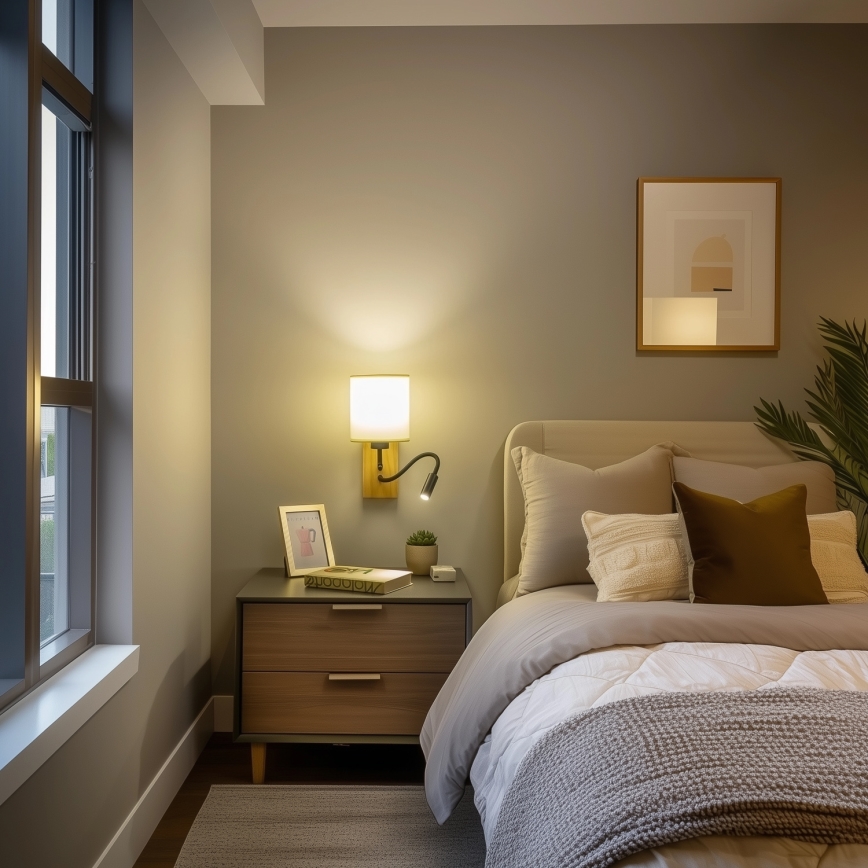 Brilagi - LED Εύκαμπτο φωτιστικό τοίχου NUBILA WOOD 1xE27/25W/230V + LED/3W δρυς/μαύρο/κρεμ