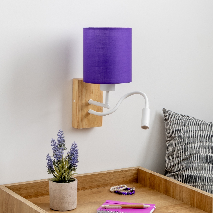 Brilagi - LED Εύκαμπτο φωτιστικό τοίχου NUBILA WOOD 1xE27/25W/230V + LED/3W δρυς/μωβ