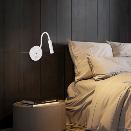 Brilagi - LED Εύκαμπτο φωτιστικό τοίχου με θύρα USB MAYA LED/3W/230V 4000K λευκό