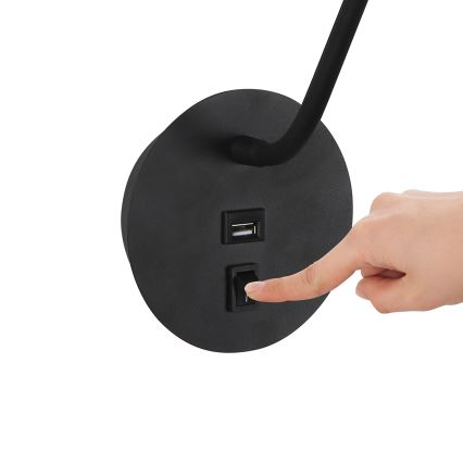 Brilagi - LED Εύκαμπτο φωτιστικό τοίχου με θύρα USB MAYA LED/3W/230V 4000K μαύρο