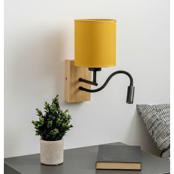 Brilagi - LED εύκαμπτο επιτοίχιο φωτιστικό NUBILA WOOD 1xE27/25W/230V + LED/3W δρυς/μαύρο/κίτρινο