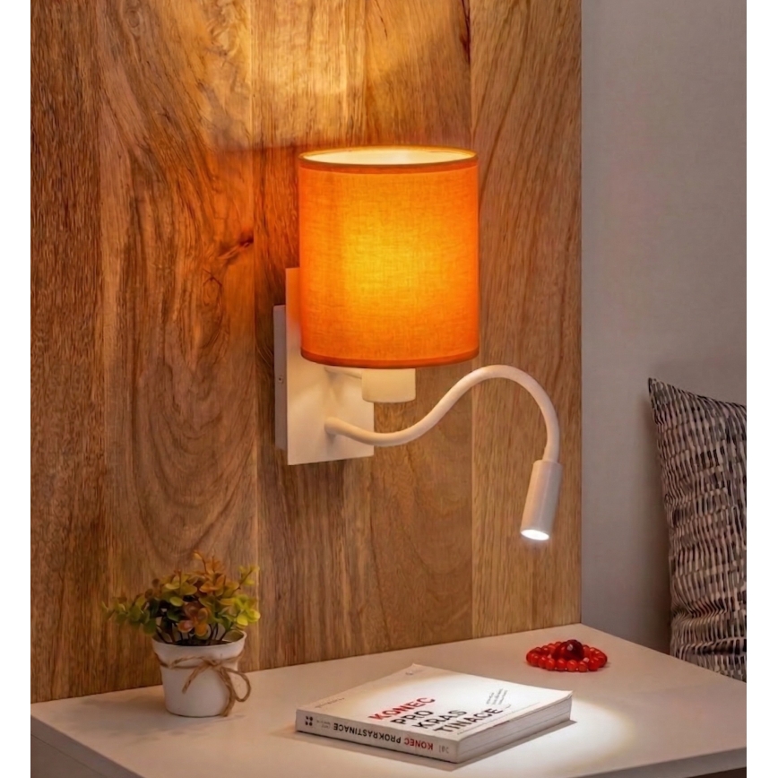 Brilagi - LED εύκαμπτο επιτοίχιο φωτιστικό NUBILA 1xE27/25W/230V + LED/3W λευκό/πορτοκαλί