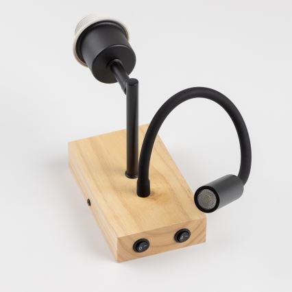 Brilagi - LED παιδικό ευέλικτο επιτοίχιο φωτιστικό BOBO WOOD 1xE27/25W/230V + LED/3W δρυς/μαύρο/λευκό/μπλε/με αρκουδάκια