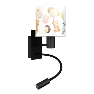 Brilagi - LED ευέλικτο παιδικό επιτοίχιο φωτιστικό BOBO 1xE27/25W/230V + LED/3W μαύρο/λευκό/με ζωάκια