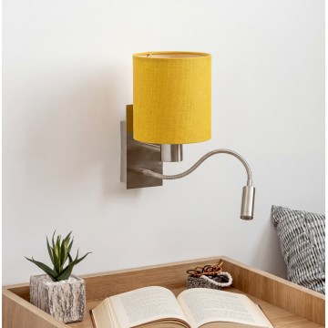 Brilagi - LED ευέλικτο επιτοίχιο φωτιστικό NUBILA 1xE27/25W/230V + LED/3W ματ χρώμιο/κίτρινο