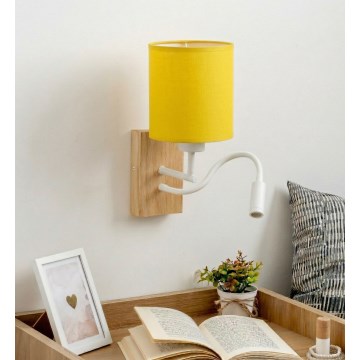 Brilagi - LED ευέλικτο επιτοίχιο φωτιστικό NUBILA WOOD 1xE27/25W/230V + LED/3W δρυς/λευκό/κίτρινο