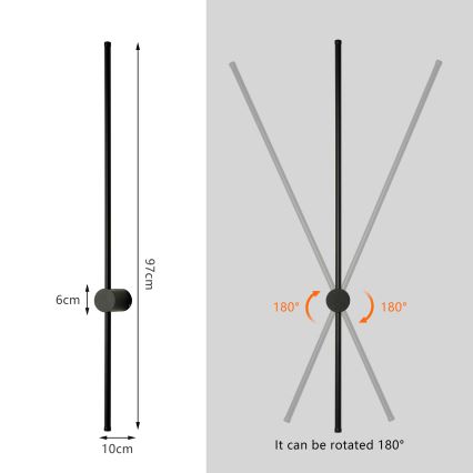 Brilagi - LED εξωτερικό επίτοιχο φωτιστικό AURA LED/20W/230V 3000K IP54 97 cm μαύρο