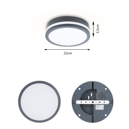 Brilagi - Εξωτερικό φωτιστικό LED με αισθητήρα BENE LED/18W/230V διάμ. 22 εκ. ανθρακί IP54